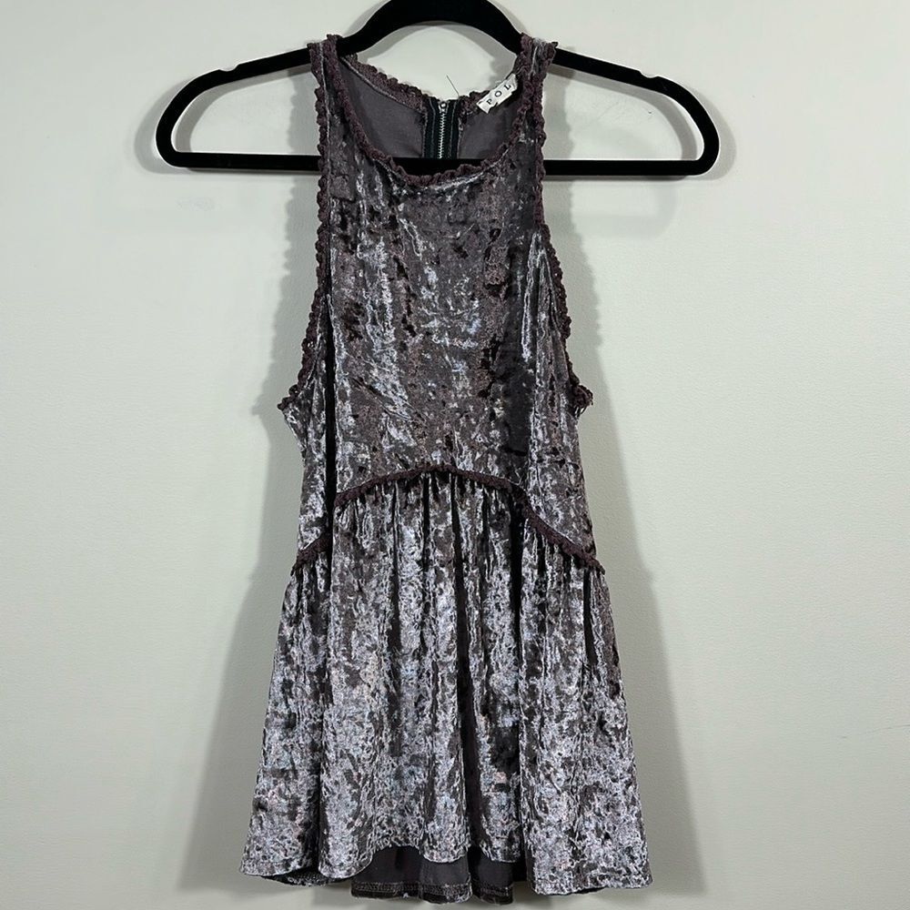 POL Crushed Velvet Racerback Babydoll Tank Top Crochet Trim Ruffle Women Small